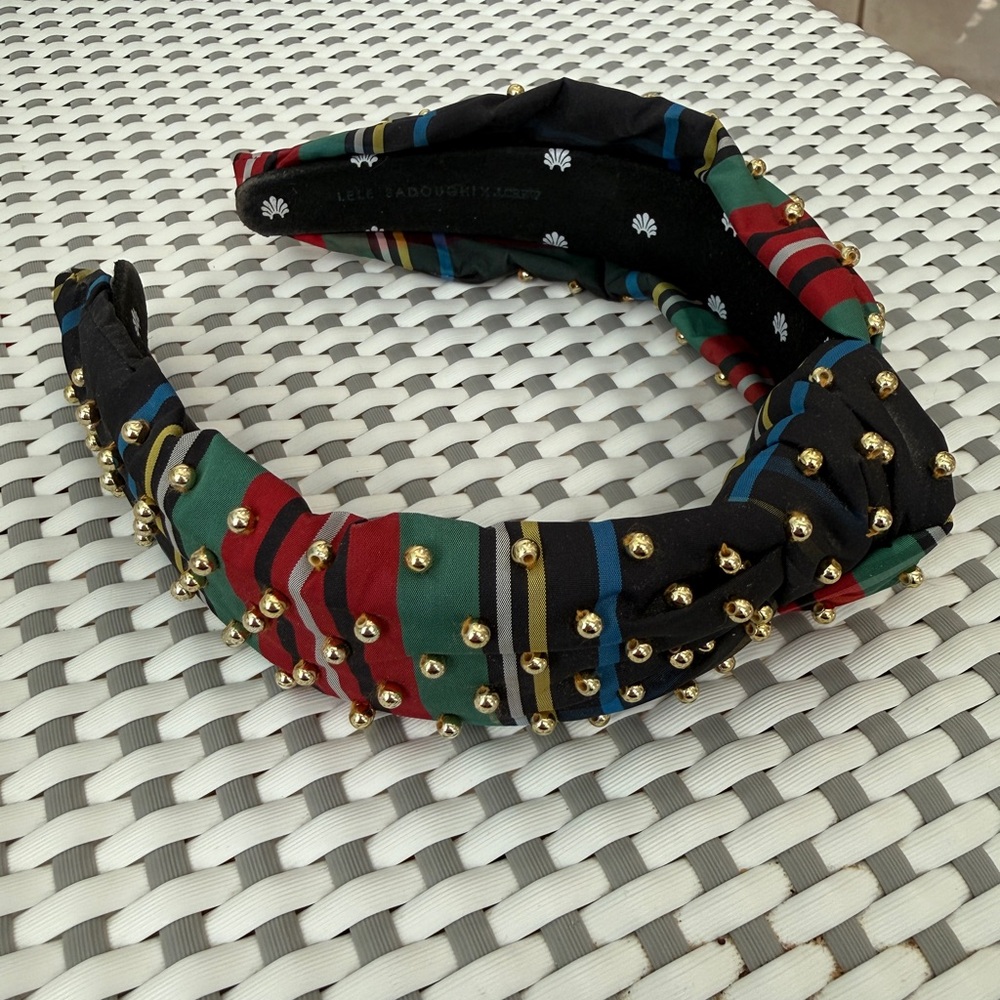 Lele Sadoughi x J. Crew Plaid Headband with Gold Accents